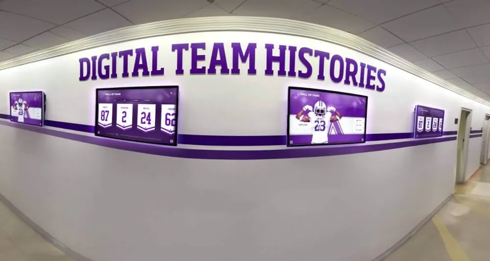 Multiple digital displays in hallway