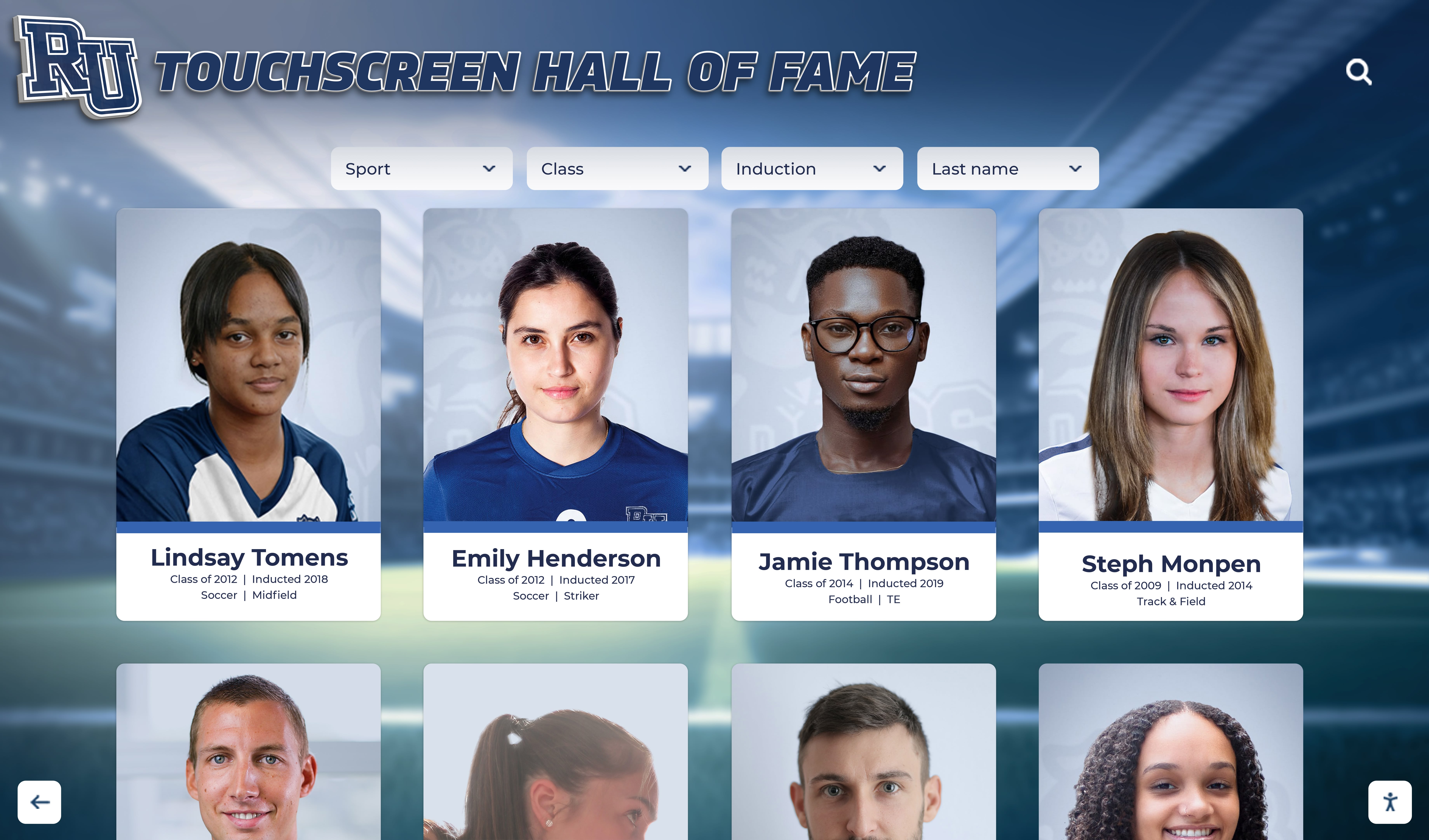 Interactive touchscreen with athlete portraits